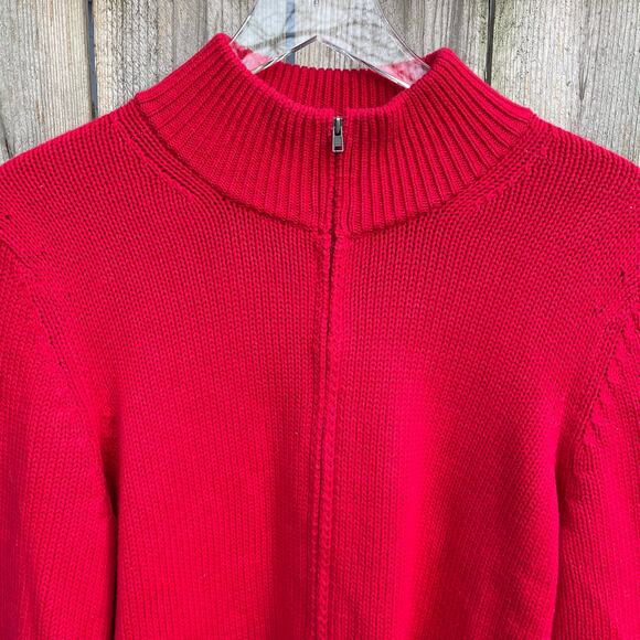 Orvis Cotton Full Zip Cardigan Mock Neck Knitted Christmas Sweater Red Size XL - Picture 3 of 9